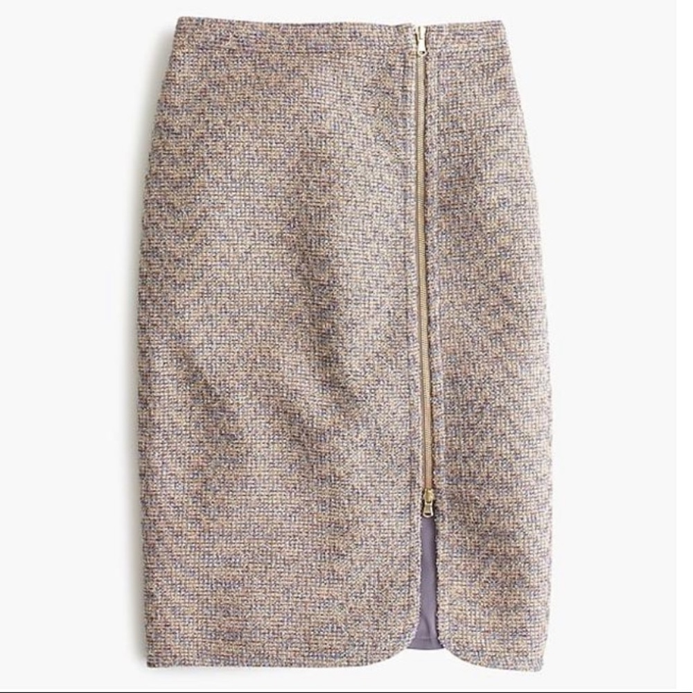 J.Crew Beige Zip-front Sparkle Tweed Pencil Skirt Size 8